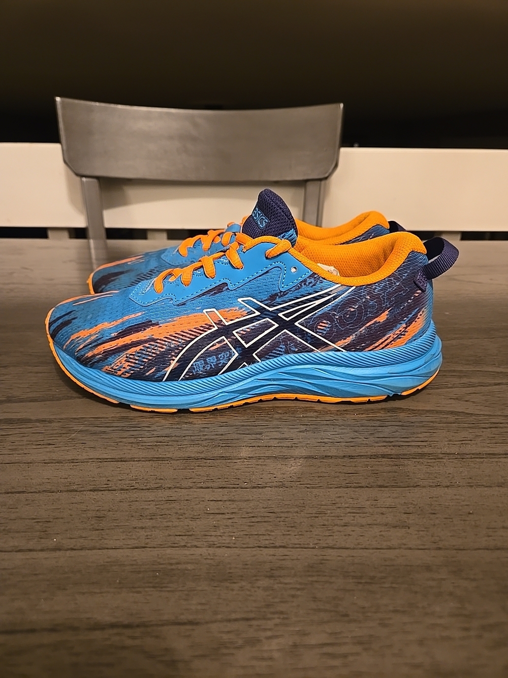 ASICS Kids Blue and Orange Patterned Running Sneakers